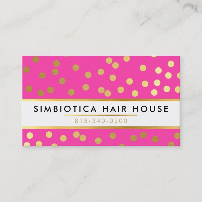 Carte De Visite GLAM CONFETTI point moderne motif or rose chaud (Devant)