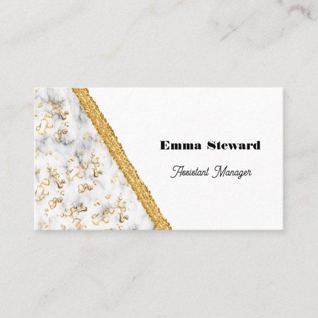 Carte De Visite Glam en marbre blanc Or & Glitter (Devant)