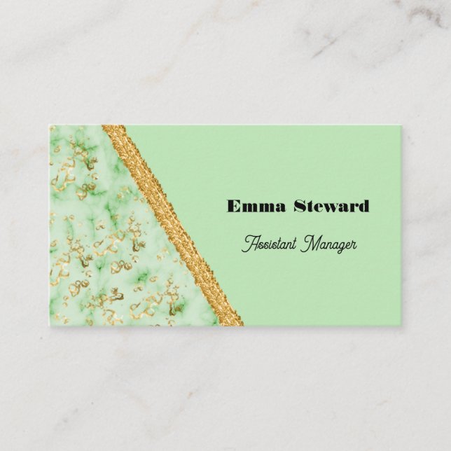 Carte De Visite Glam en marbre vert Or et brillant (Devant)