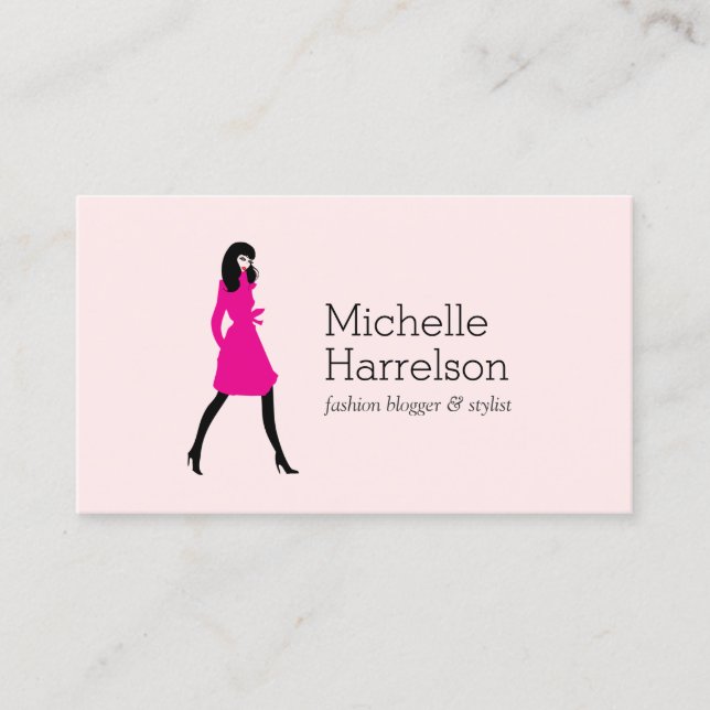 Carte De Visite Glam Fashion Girl Style Blogger, Boutique Rose (Devant)