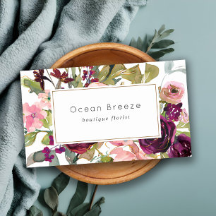 Carte De Visite Glam Gold Blush Bourgogne Aquarelle Rose Floral