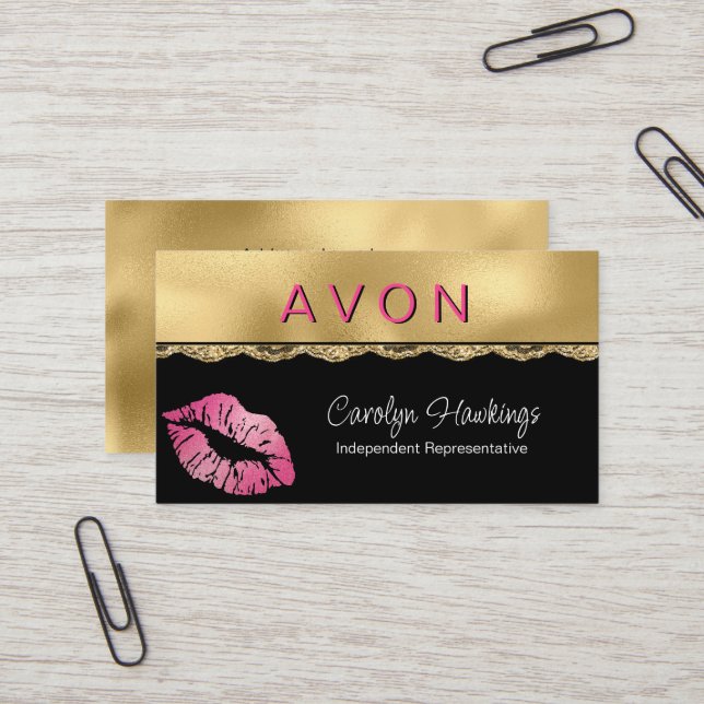 Carte De Visite Glam Gold et Black Independent Rep Avon (Devant/Arrière en situation)