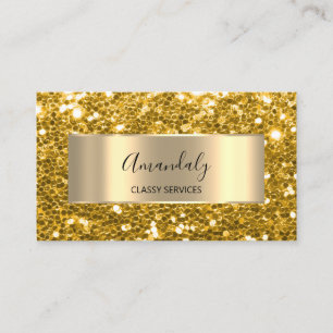 Carte De Visite Glam Gold Frame Parties scintillant QR Code Logo B