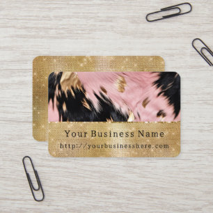 Carte De Visite Glam Gold Sparkle Rose Black Cowhide