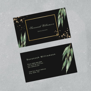 Carte De Visite Glam Green Gold Eucalyptus Black personnalisable