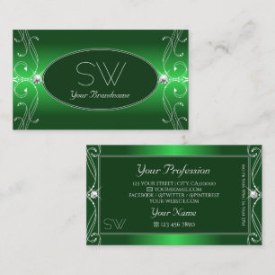 Carte De Visite Glam Green Gradient Ornat Bijoux étincelants Initi