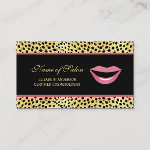 Carte De Visite Glam Lips Black Gold Cheetah Print Cosmetologist