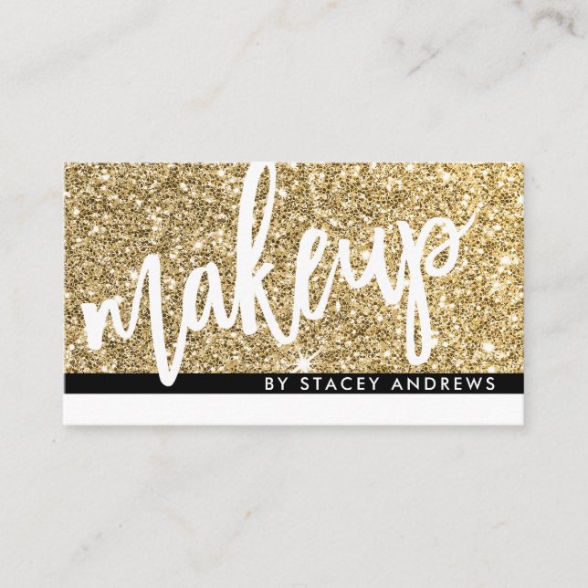 Carte De Visite GLAM MAKEUP pinceau en or lettré parties scintilla (Devant)