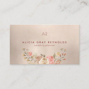 Carte De Visite Glam Monogramme Aquarelle Wedding planner Floral