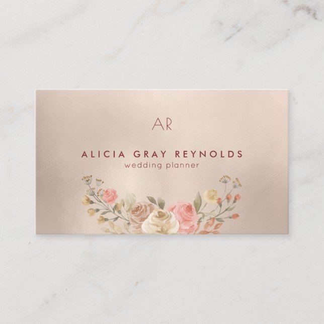 Carte De Visite Glam Monogramme Aquarelle Wedding planner Floral (Devant)