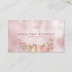 Carte De Visite Glam Monogramme Rose or Wedding planner Floral