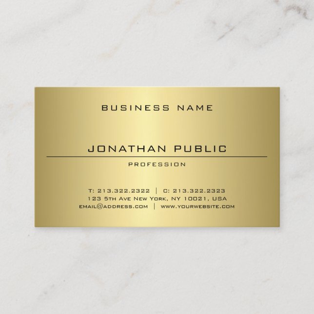 Carte De Visite Glam professionnel Gold Look moderne élégant Plaqu (Devant)