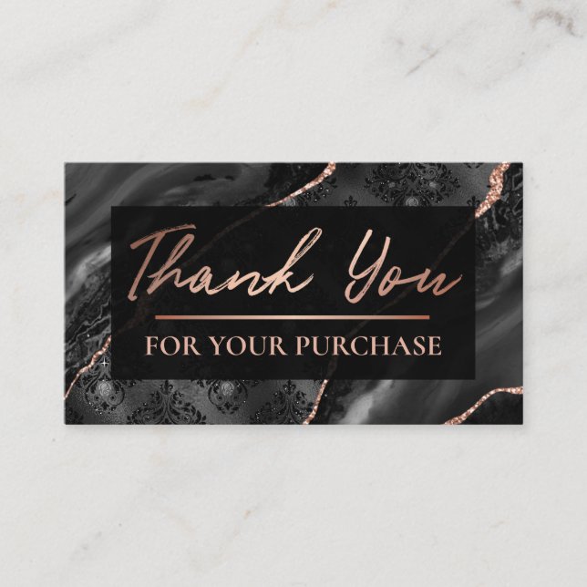 Carte De Visite Glam Rose Gold Damask Merci Pour Votre Achat (Devant)