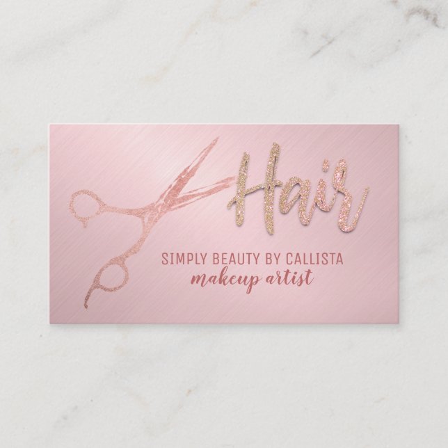 Carte De Visite Glam Rose Gold Foil Parties scintillant ciseaux Li (Devant)