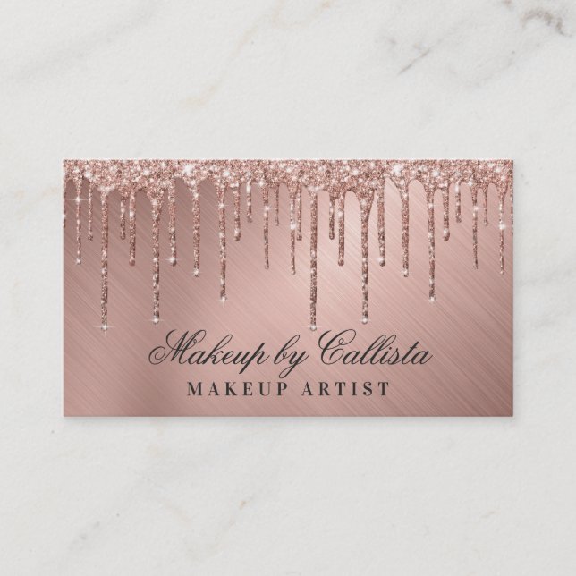 Carte De Visite Glam Rose Gold Parties scintillant métal  gouttes  (Devant)