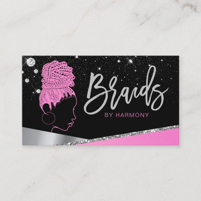 Carte De Visite Glam rose Parties scintillant en argent Diamants B (Devant)