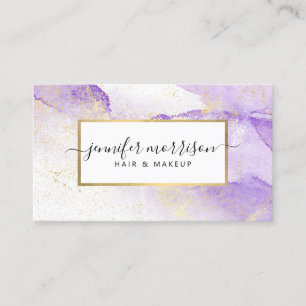 Carte De Visite Glam Script Purple Aquarelle avec Poussière Or Fau