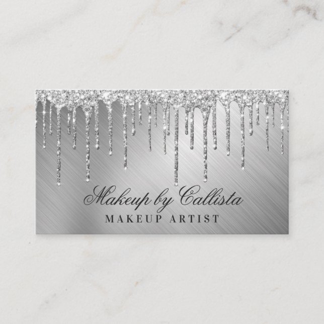 Carte De Visite Glam Silver Parties scintillant métallique Drips m (Devant)