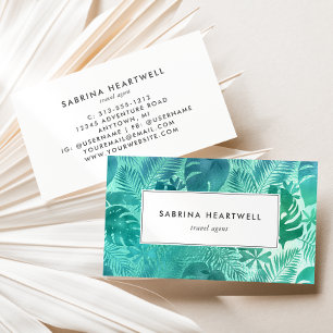 Carte De Visite Glam Tropical Monstera Feuille Turquoise Bleu