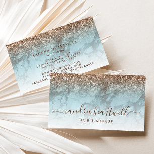 Carte De Visite Glam Turquoise Marbre Bronze Pailleté Script