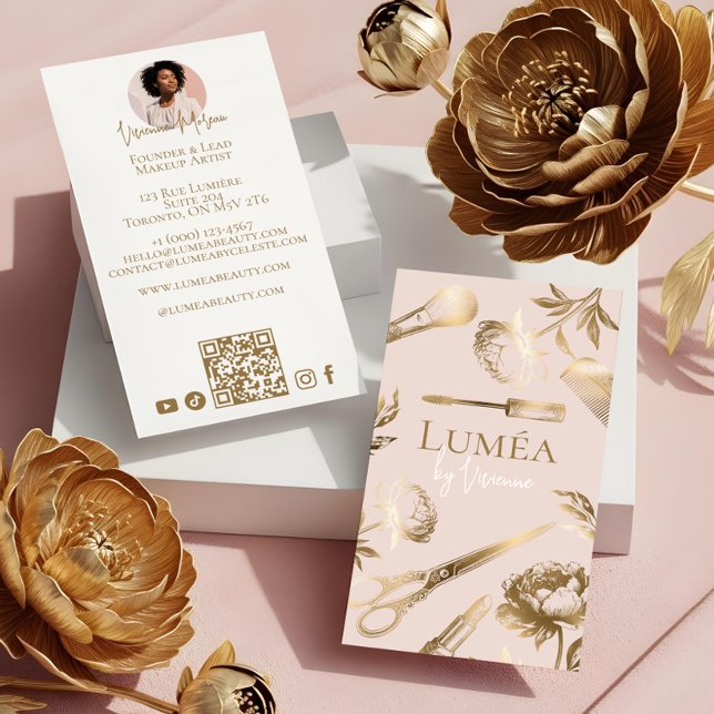 Carte De Visite Glamor Blush Pink Gold Beauty Salon Makeup Studio (Glamour Blush Pink Gold Beauty Salon Makeup Studio Business Card)
