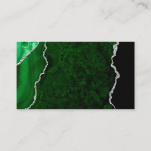 Carte De Visite Glamorous Forest Green Marble Chic Silver