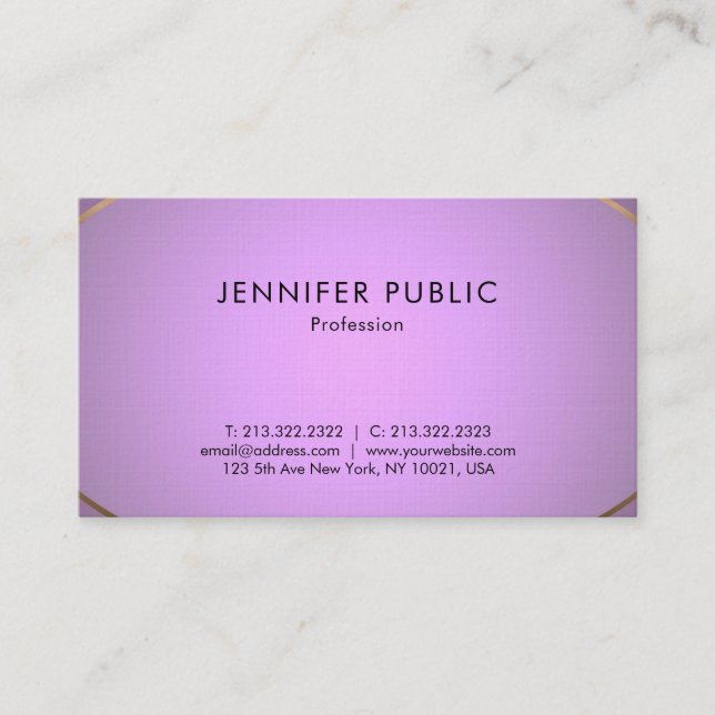 Carte De Visite Glamour Design Purple Gold Elite Plain Luxe (Devant)