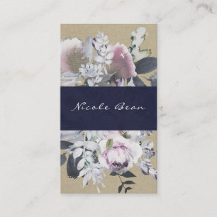 Carte De Visite Glamour Floral Rustique Kraft Navy Chic Moderne