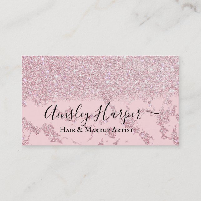 Carte De Visite Glamour noir rose or Parties scintillant marbre Gr (Devant)