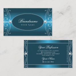 Carte De Visite Glamour Turquoise Bleu Orné Bijoux étincelants