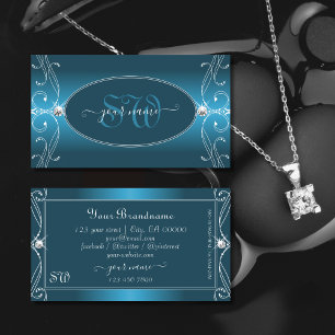 Carte De Visite Glamour Turquoise Bleu Orné Bijoux étincelants Ini