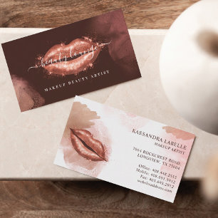Carte De Visite Glitter Glam Beauty Makeup Artist Rose Gold Lips