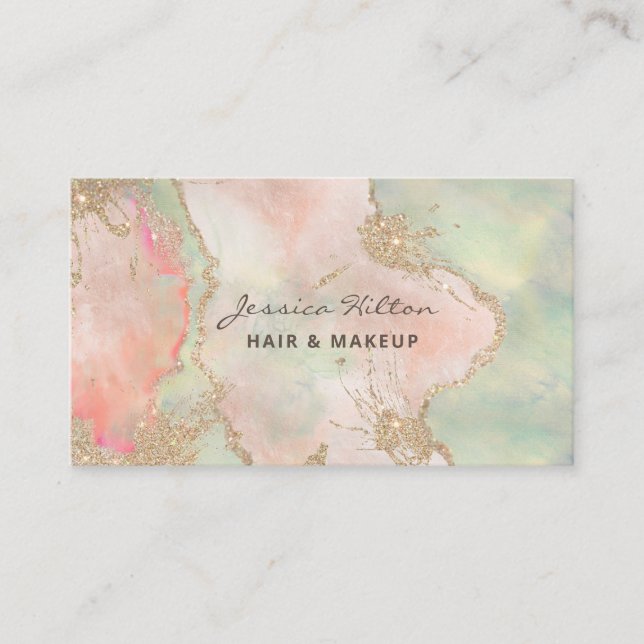 Carte De Visite Glitterie or pastel abstrait lessive à l'aquarelle (Devant)