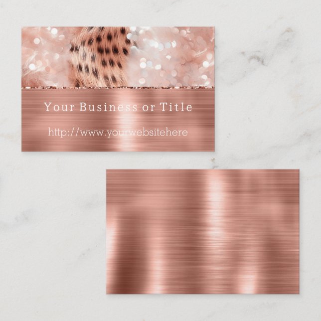 Carte De Visite Glitzy Rose Gold Sparkle Cheetah (Devant / Derrière)