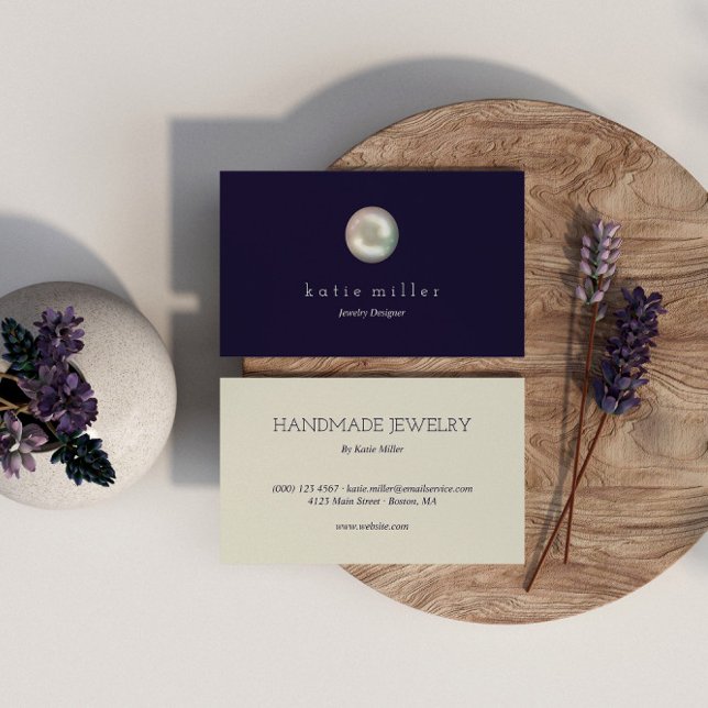Carte De Visite Glossy Pearl Navy Blue Jewelry Designer (Créateur téléchargé)