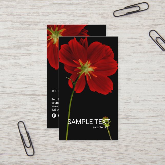Carte De Visite © Glowin in Darkness Red Gerbera Daisy Floral (Devant/Arrière en situation)