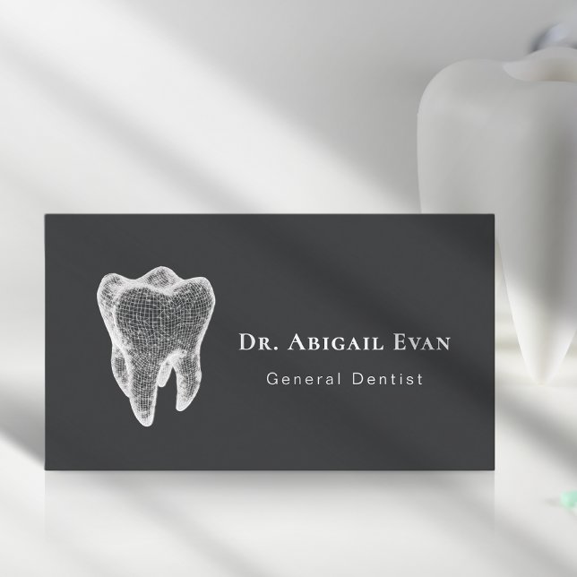 Carte De Visite Glowing 3D Tooth Icon Dental Clinic Charcoal Grey (Glowing 3D Tooth Icon Dental Clinic Charcoal Grey Business Card)