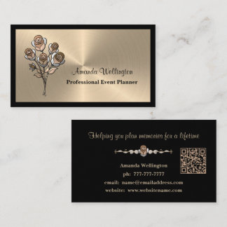 Carte De Visite Gold and Black Floral Event Planner Business Card