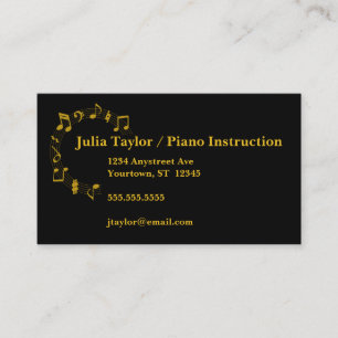Carte De Visite Gold and Black Musical Notes Professeur de musique