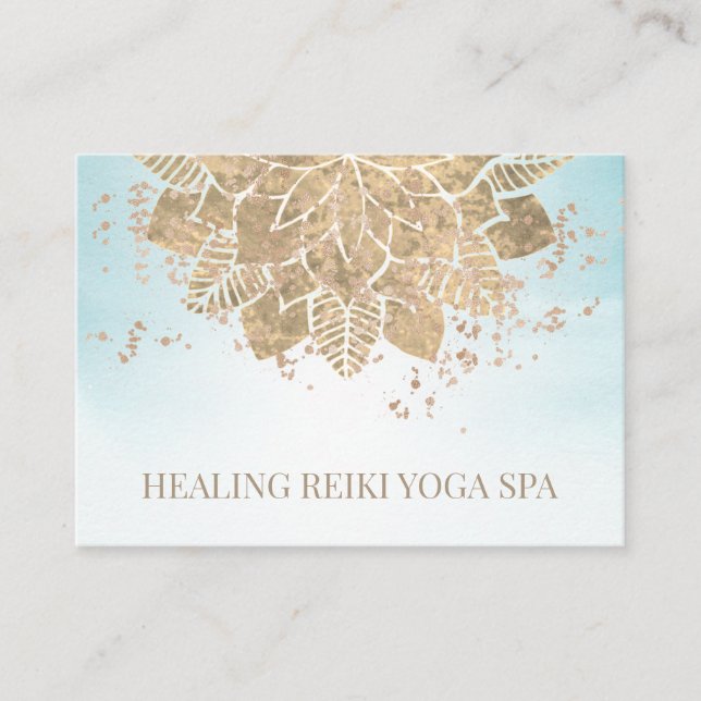 Carte De Visite *~* Gold Aqua Parties scintillant Yoga Spirituel M (Devant)