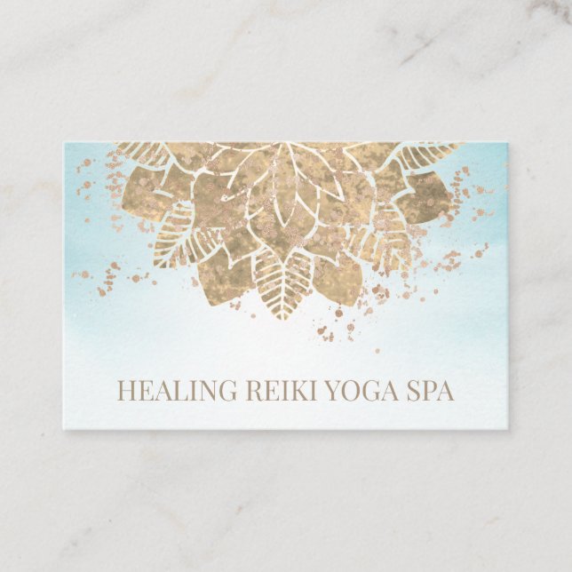 Carte De Visite *~* Gold Aqua Parties scintillant Yoga Spirituel R (Devant)