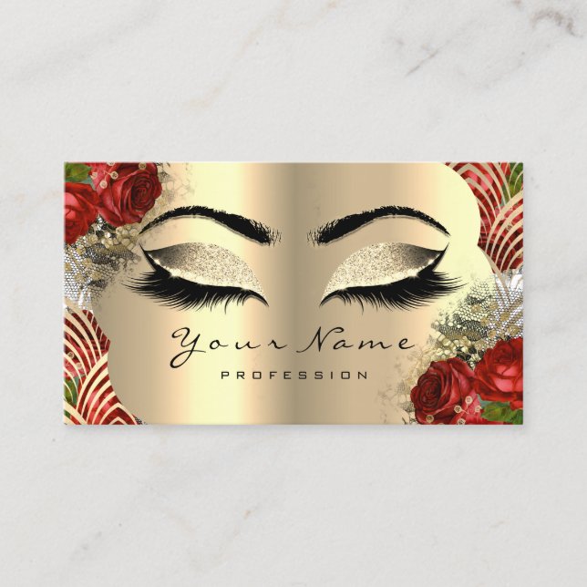Carte De Visite Gold Art Déco Maquillage Artiste Lash Floral Rose  (Devant)