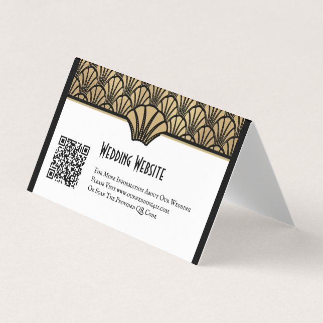 Carte De Visite Gold Black Art Déco QR Code Site Web Mariage (Devant)