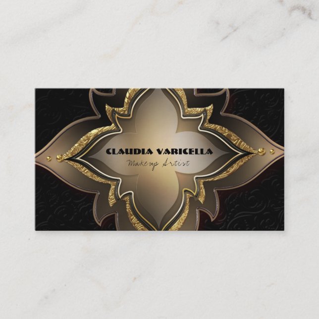 Carte De Visite Gold Black Glam Exotic Chic Flower élégant Classan (Devant)