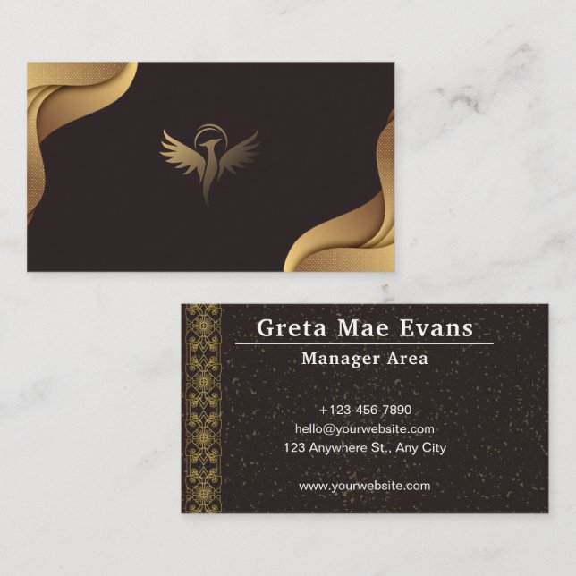 Carte De Visite Gold Black Modern Luxury Manager Area (Devant / Derrière)