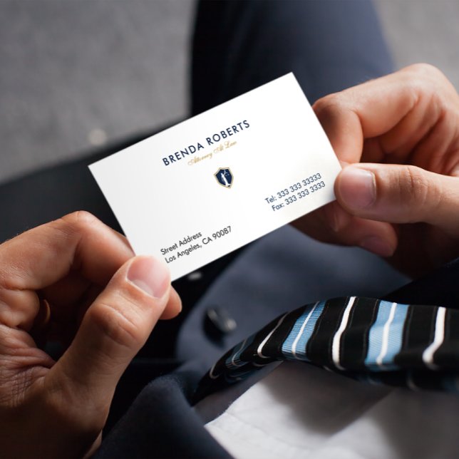 Carte De Visite Gold Blue Lady Justice Badge Procureur à la loi (Créateur téléchargé)