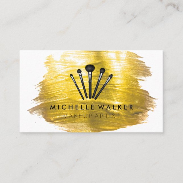 Carte De Visite Gold Brush Paint Stroke | Make Up Brushes (Devant)