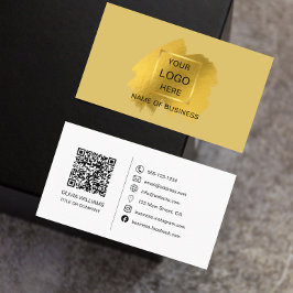 Carte De Visite Gold Brush Stroke QR code & Social Media Icon Bus