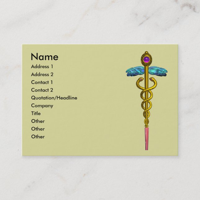 Carte De Visite GOLD CADUCEUS, DOCTEUR SERVICE MÉDICALE Bleu Jaune (Devant)