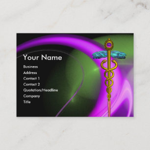 CARTE DE VISITE GOLD CADUCEUS, PURPLE VERT VIOLET FRACTAL SWIRLS